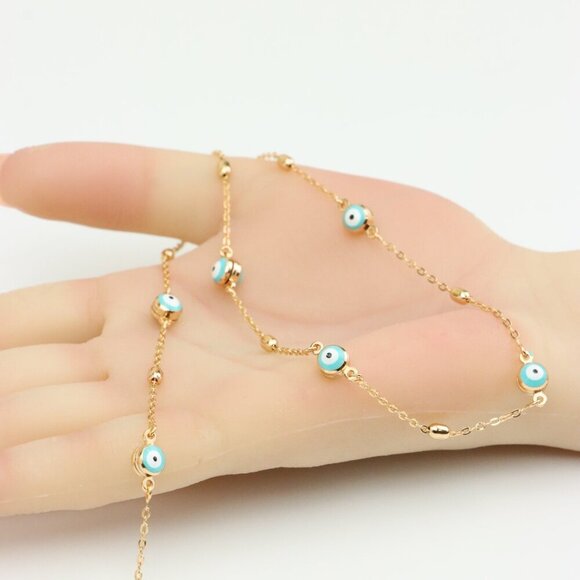 "Gold Plated Evil Eye Beaded Necklace Adjustable Chain, XPNL0303 - Picture 5 of 13